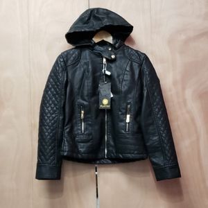 Lady's moto Faux leather jacket with fur lining